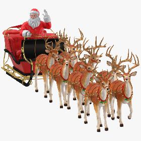 3D模型-Santa Claus with Sleigh and Reindeer Walking 3D model